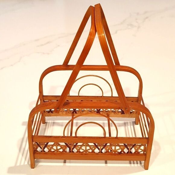 Vintage Bamboo Rattan Hibiscus Flower Set of 5 Coasters with Caddy - Picture 5 of 14